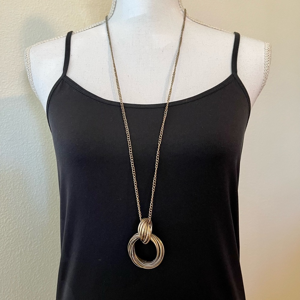 Long Gold Ring Pendant Necklace | Statement Layering Chain Jewelry